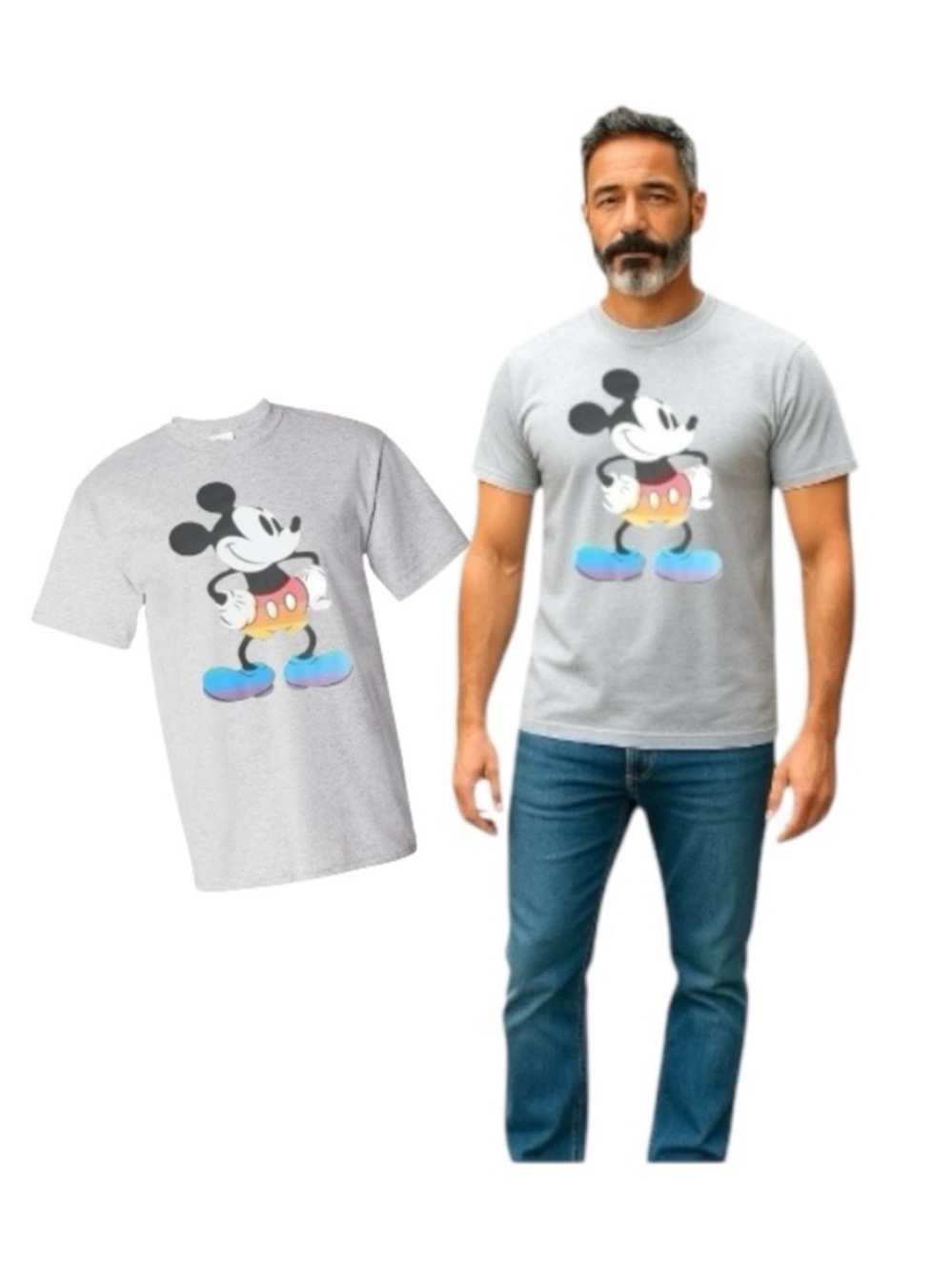 Disney Men's Gray Mickey Mouse Short Sleeve Tee